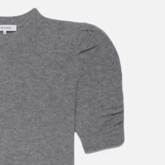 Frame Cashmere Ruched Short Puff Sleeve Sweater Dark Grey M - Picture 2 of 12